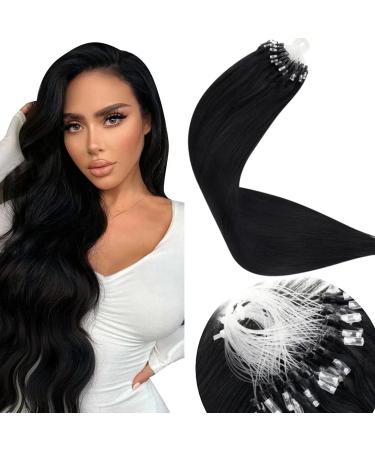 Laavoo micro ring extensions real hair black remy hair 35cm #1 black micro loop extensions silicone micro hair extension real hair cold fusion microring extensions 50g 1g/s 35 cm 3.11Micro #1