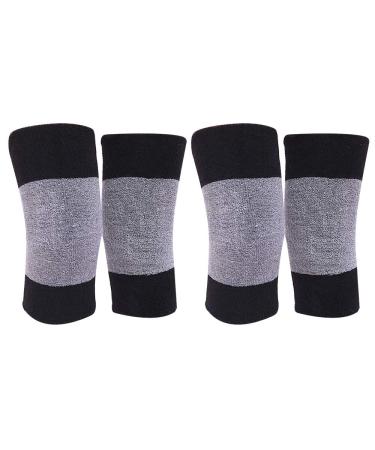 2 Pairs Unisex Cotton Knee Brace Pads Winter Warm Thermal Knee Warmers Leggings Support Sports Fitness Black+gray