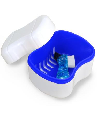 Retainer Bath Box Denture Cleaning Bath Case with Brush Denture Cup Storage Bath Box Case Retainer Cleaning Container Mouthguard Soaking Holder - Dark Blue - Buy Online on GoSupps.com