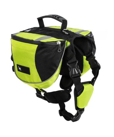 Saddle bag Hundred backpack for medium large dogs pack bags backpack for traveling training reflective waterproof adjustable cable post with handle (green L (dog 28kg - 40kg) green L (dog 28kg - 40kg - 40kg