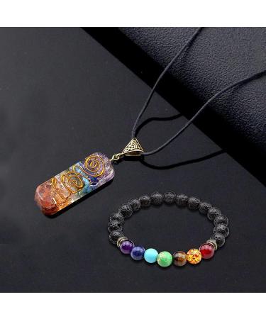 Tofbs Chakra Crystal Pendant Necklace & Bracelet Set | Reiki Healing Jewelry for Men & Women | Positive Energy & Balance for Yoga & Meditation - Buy Online on GoSupps.com