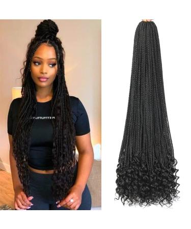 8 Packs 30 Inch Crochet Box Braids Hair with Curly Ends Pre Looped Crochet Braids Box Braids Crochet Hair Goddess Box Braids Crochet Hair Extensions Braiding Hair 30 Inch (Pack of 8) 1B Crochet Box Braids Curly Ends