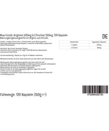 Now Foods L-Arginine & L-Citrulline 500mg/250mg 120 Vegan Capsules - Amino Acids for Heart Health - Vegetarian, Lab Tested, Gluten Free, Soy Free, GMO Free - Buy Online on GoSupps.com