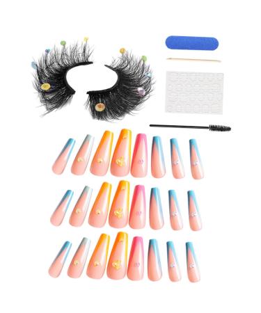 minkissy 1 Set Eyelash Manicure Set Natural False Lashes Pesta as Postizas Fluffy False Lashes Fake Nails Tips Faux Eyelashes Detachable Fake Nails Women False Eyelashes Miss Cross