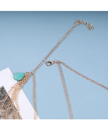 Aneneicera Boho Layered Turquoise Head Chain | Gold Teardrop Hair Accessories for Women & Girls - Perfect for Festivals Proms & Weddings - Buy Online on GoSupps.com
