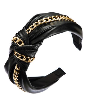 MNBD Fashion Headwear Headwrap Vintage Sweet Women PU Leather Headbands Bowknot Hair Hoop Wide Side Hairbands (Black)