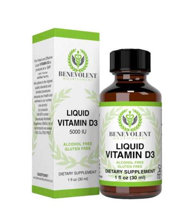 Benevolent Nourishment Vitamin D3 Drops 5000 IU - Potent & Effective 1000 IU per Drop - Fast Absorbing Liquid Dietary Supplement - 100% Alcohol & Gluten Free
