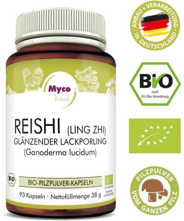 Buy MycoVital Organic Reishi Mushroom Powder Capsules - 93 x 400mg - 100% Vegan No Additives - German Cultivation - International Shipping Available - Buy Online on GoSupps.com