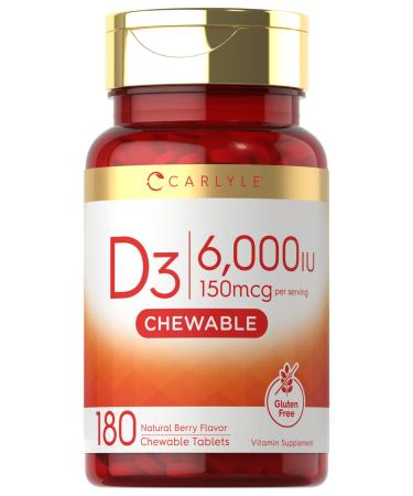 Carlyle Chewable Vitamin D3 6000 IU Tablets | 180 Count | Natural Berry Flavor | Vegetarian Non-GMO and Gluten Free