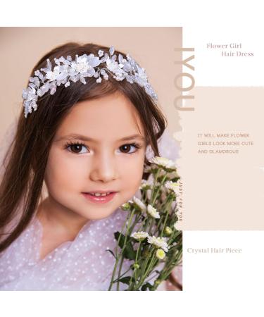 IYOU Flower Girl Headband White Floral Communion Headpiece Pearl Crystal Hair Pieces Bridal Wedding Hair Accessories for Princess Girls - Buy Online on GoSupps.com