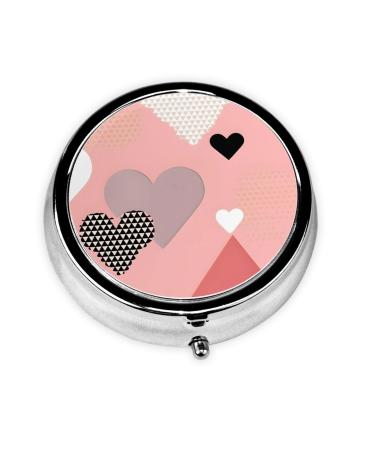 Abstract Love Chartround Pill Box 3 Compartment Round Pill Box Organizer &Portable Travel Pill Box for Traveling.