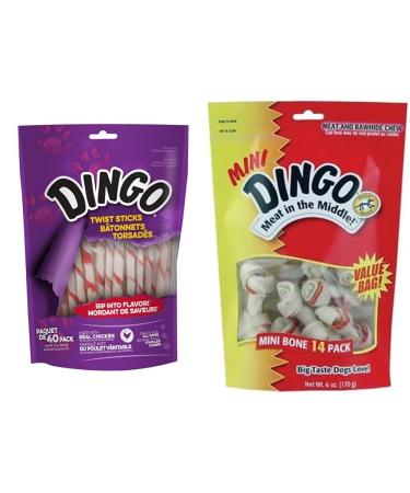 Dingo Twist Sticks 40ct 7oz 200g & Bone Mini 14 ct Twist Sticks + Bone Mini 14 ct