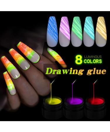 8 Colors Glowing Spider Gel with Neon Fluorescent Effect Soak-Off Uv LED Painting Gel Nail Design Gel - Buy Online on GoSupps.com