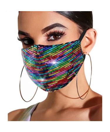 Iyou sparkle sequins Mouth protection reusable black face masks bling masquerade facial protection halloween genius costume sparkling decoration jewelry for women and girls