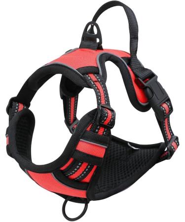 No Pull Dog Harness | Adjustable Reflective Soft Padded Chest Harness for Dogs - Breathable Design (Red M) - Buy Online on GoSupps.com