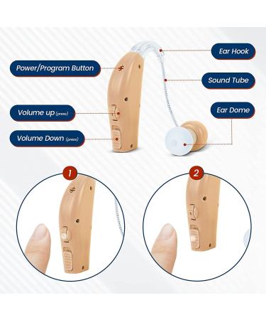 Hoyesch Rechargeable Hearing Amplifier for Seniors | Noise Cancelling Digital Ear Assist Device with Volume Control - White-Beige - Buy Online on GoSupps.com