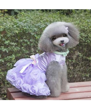 Luxury Dog Dress - Puppy Skirt Princess Clothes Evening Tutu & Floral Bowknot for Small Dogs - Purple Rose Pet Fashion - Buy Online on GoSupps.com