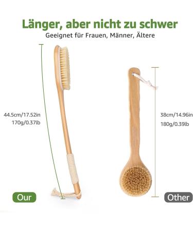 Saunnihen 44.5cm Long Wooden Back Brush - Natural Bristles for Body Exfoliation & Cellulite Removal | International Shipping Available - Buy Online on GoSupps.com