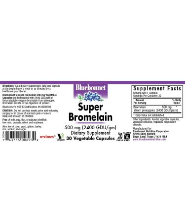 BlueBonnet Super Bromelain Vegetarian Capsules 500mg - 30 Count | Pineapple Enzyme Supplement - Buy Online on GoSupps.com
