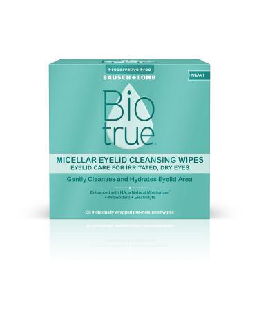 Biotrue Micellar Eyelid Care for Irritated and Dry Eyes Cleansing Wipes Preservative Free from Bausch + Lomb Multi 30 Count