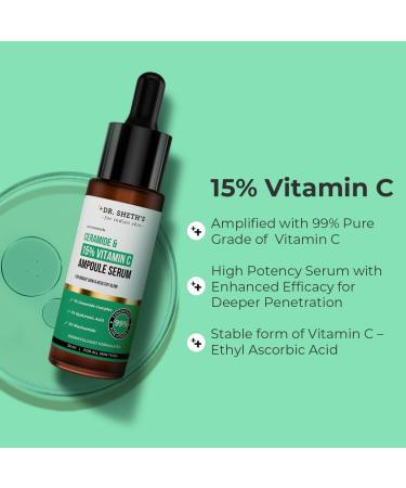 Ceramide & 15% Vitamin C. Ampoule Serum| Reduces Dullness & Dark Spots| Brightens & Repairs Skin. Barrier |For Advance Users| 99% Pure Grade Vitamin C..|All Skin Types |30 ml - Buy Online on GoSupps.com