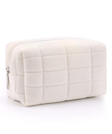 Checkered Cosmetic Bag Travel Toiletry Bag Organizer Cute Aesthetic Makeup Brushes Storage Bag Y2k Accessories Large Capacity for Women Girls White