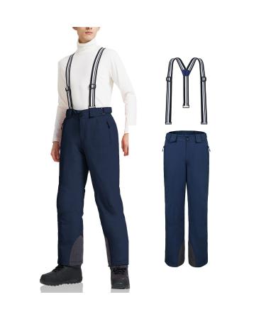 AOLI RAY Men's Ski Pants Snowboard Pants Bib Pants Waterproof Lined Windproof Outdoor Pants with Removable Straps L Dark Blue