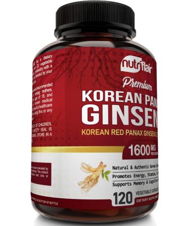NutriFlair Korean Red Panax Ginseng 1600mg | 120 Vegan Capsules - High Potency 5% Ginsenosides Extract Powder Supplement for Energy Boost, Focus, and Performance - Non-GMO - Buy Online on GoSupps.com