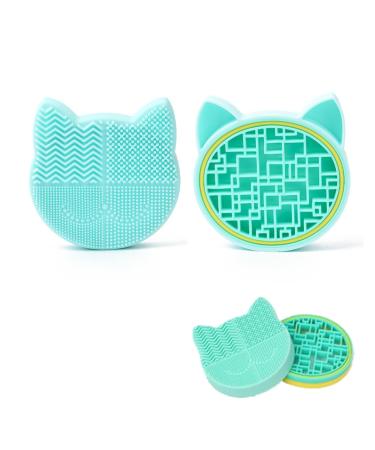 2 in 1 Makeup Brush Cleaning Mat Double-layer Silicone Cleaning Mat Makeup Brush Cleaning Pad Portable Silicone Pad Scrubber with Storage Layer for Cosmetic Brushes Washing Tool for Travel (Green)