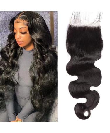 Body Wave 5x5 Transparent Lace Closure Virgin Brazilian Human Hair Swiss Lace Closure with Baby Hair Natural Color (Maxine Hair 16 Inch) 16 Inch 5x5 HD Wig