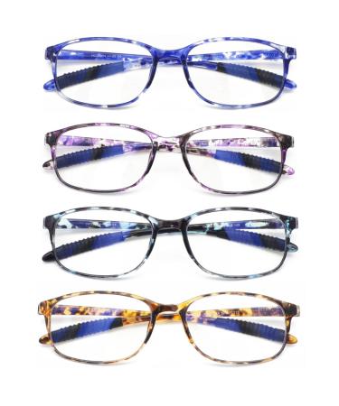 4 Pack Computer Blue Light Blocking Reading Glasses Flexible Lightweight Anti Eyestrain Readers for Women +1.75 C3 1.75 x