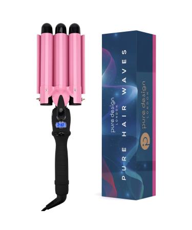 3 Barrel Curling Iron Wand - Create Soft Beach Waves with This Dual Voltage Triple Barrel Hair Waver - with Three 1 Inch Ceramic Barrels Adjustable Temperature Settings LCD Display Screen - Pink