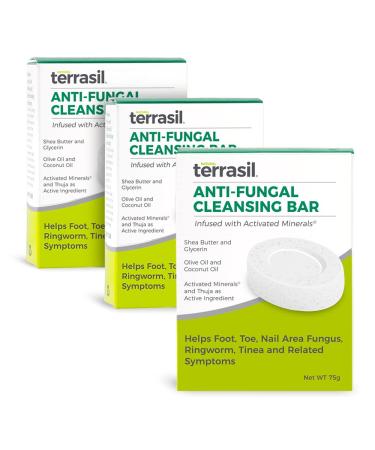 Antifungal Soap by Terrasil | Anti-Fungal Skin Soap Bar for Jock Itch, Athletes Foot, Ringworm, Tinea and Other Fungal Infections | All Natural Tea Tree Oil + Shea Butter | 3-Bar Soap Pack, 75g Each - Buy Online on GoSupps.com