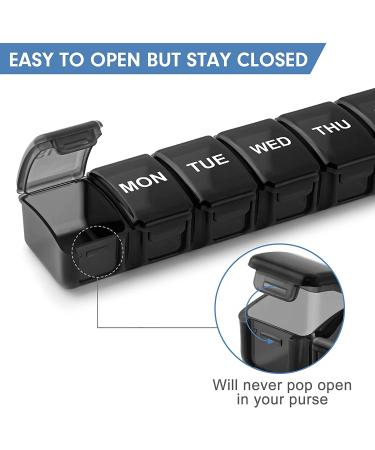 2 Pack Small Pill Organizer for Daily Vitamins - 7 Day AM/PM Pill Box - Travel-Friendly Weekly Medication Case in Black/White - Buy Online on GoSupps.com