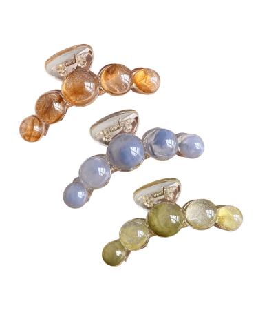 Rugelyss 3 PACK 3.2 Inches Large Hair Claw Clips Brown Green and Blue Pearl Hair Catch Barrette Jaw Clamp for Women Hairpins for Thick Hair