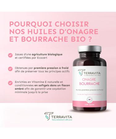 EVENING PRIMROSE and BORAGE | Organic Cold Pressed Oils | 120 Capsules of 500 mg | Deep Skin Hydration | Hormonal System Regulation | Ecocert Made in France Label | Terravita - Buy Online on GoSupps.com