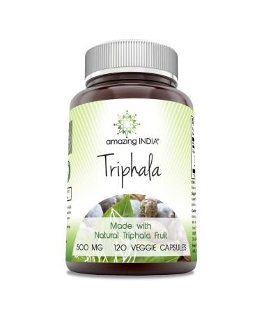 Amazing India Triphala (Made with Natural Triphala Fruit) 500 Mg 120 Veggie Capsules Supplement | Non-GMO | Gluten Free | Made in USA