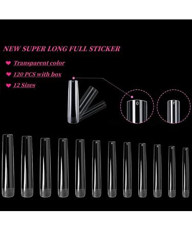 TOEDO 3XL Extra Long Square Nail Tips - 120PCS Full Cover Coffin Fake Nails Kit - Acrylic Press On Nails for Extension - 12 Sizes with Storage Box - Clear Square-Cut Design - Buy Online on GoSupps.com