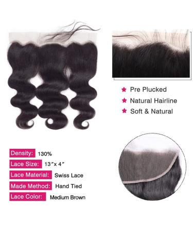 Brazilian Body Wave Human Hair Bundles with 13X4 Frontal Closure - 100% Unprocessed Virgin Hair - Natural Color - 3 Bundles + Free Part Closure - 12 14 16 + 10 - Buy Online on GoSupps.com