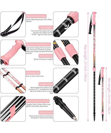 FitTrek Children's Hiking Sticks - Adjustable Telescopic Trekking & Walking Sticks - Pink Nordic Walking Poles with Rubber Buffer & Carry Bag - Buy Online on GoSupps.com