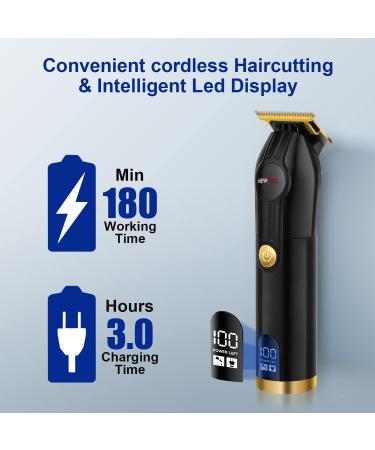 HIENA PRO Cordless Hair Clippers for Men with LCD Display Hair Trimmer Zero Gapped T-Blade Barber Professional Rechargeable Edgers Clippers Black Gold - Buy Online on GoSupps.com