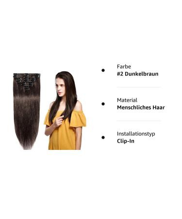 Clip In Extensions Real Hair 55cm - Remy Hair Extension 8 Wefts 75g (#2 Dark Brown) - Premium Quality & Fast International Shipping - Buy Online on GoSupps.com