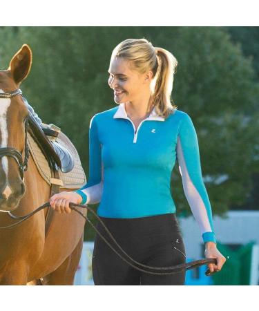 Horze Women's Trista Long Sleeve Sun Shirt | Moisture-Wicking with UV Protection in Paradise Blue/White - Size 6 - Buy Online on GoSupps.com