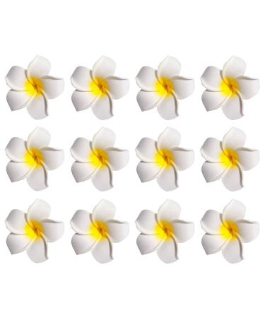 12PCS Women Girls 2.36 Hawaiian Hawaii Bohemia Style Plumeria Foam Flower Hair Clips Decoration Hair Barrette Hairpin For Bridal Wedding Party Beach Holiday (Yellow)