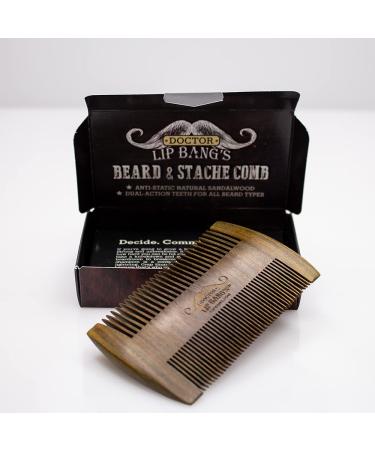 Doctor Lip Bangs Beard and Stache Comb | Vegan | Cruelty-Free | 100% All-Natural Sandalwood | Anti-Static | Dual-Action Teeth for All Beard Types | Handmade in the United States