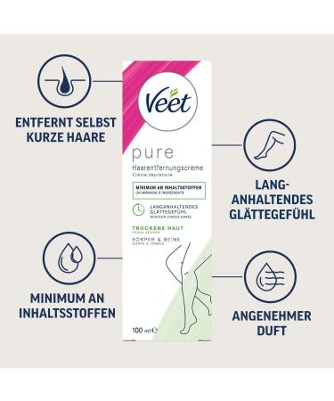 Veet Pure Lot de 2 cr mes d pilatoires pour le corps les bras et les jambes cr me d pilatoire pour peaux s ches minimum d'ingr dients et parfum agr able 2 x 100 ml - Buy Online on GoSupps.com