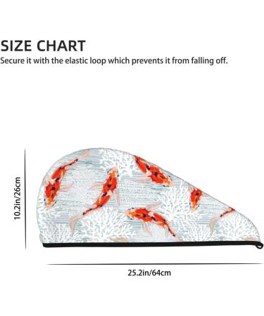 Hair Towel Wrap | Quick Drying Hair Turban with Button - Koi Fish Corals Design for Spring & Summer - Buy Online on GoSupps.com