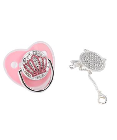 Pacifier and Pacifier Clip Set  Bling Pacifier for Baby  Diamond Crown Pacifier Baby Luxury Pacifier with Chain Clip Silicone Infant Nipple for Newborn  M Size Universal Pacifier(Pink)