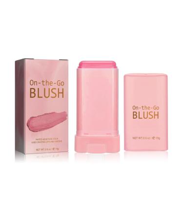 On-The-Go Makeup Blush Stick Blush Stick 2-in-1 Cheek and Lip Tint Soft Cream for Lips/Eyeshadow/Cheek Makeup Long-Lasting Waterproof On-The-Go Solid Blush Stick (Pink)