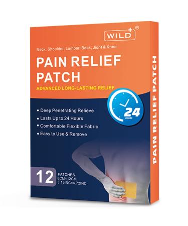 WILD+ Back Pain Patches Large - 12 Patches  Maximum Strength | Fast Acting | Long Lasting | Knee Patches for Pain Relief Back Pain  Shoulder Pain  Knees  Neck  Joint Pain